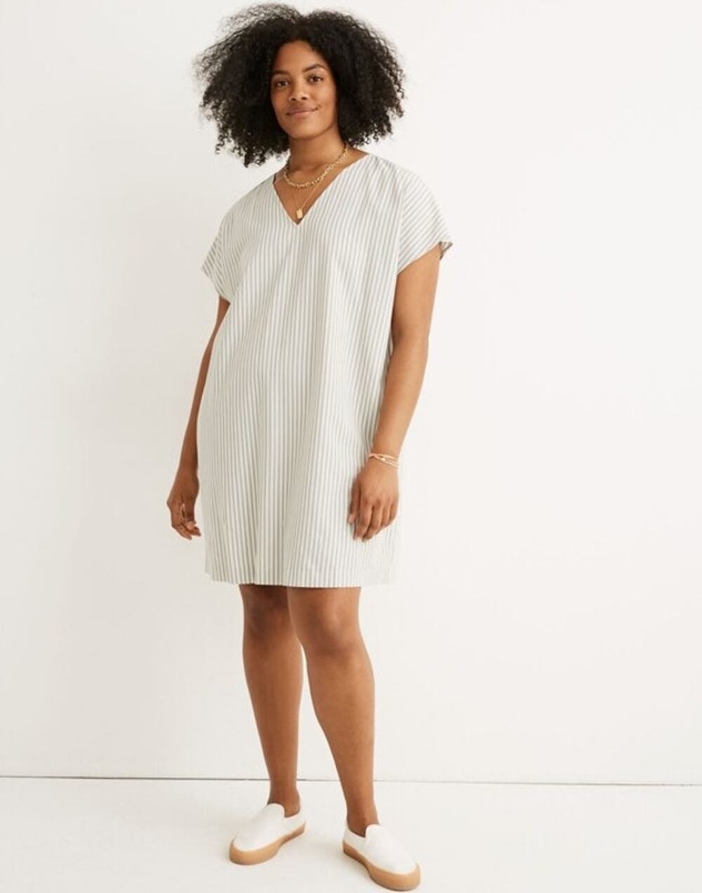 Madewell Green/Cream Button-Back Easy Dress